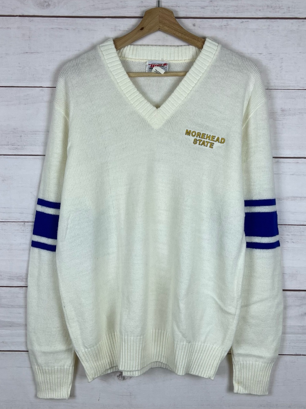 Vintage 1980s H. Wolf & Sons Mens Large Morehead State V-Neck Pullover Sweater